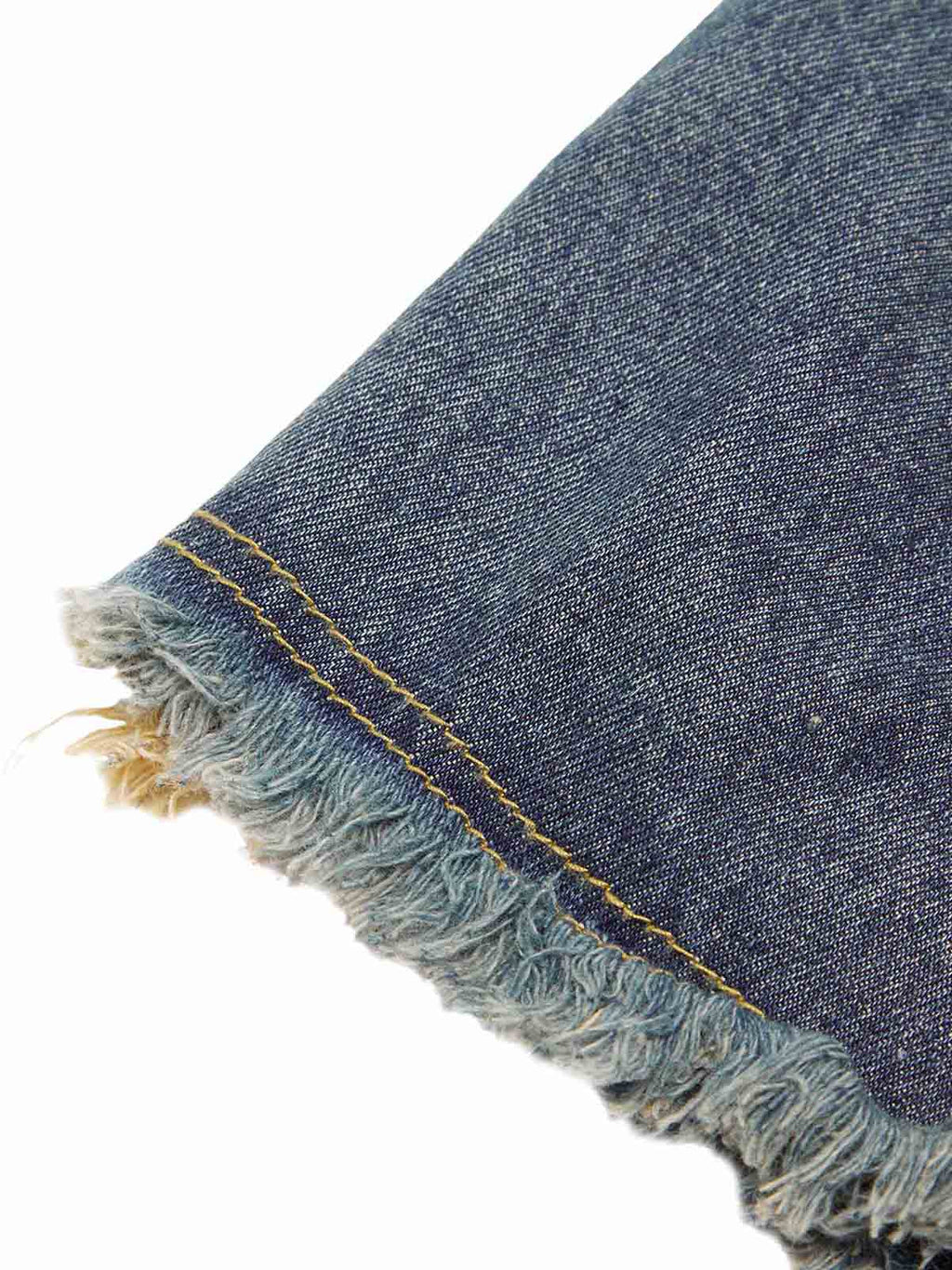 DISTRESSED DENIM SHORTS WITH EMBROIDERED DESIGN AND MID WAIST FIT