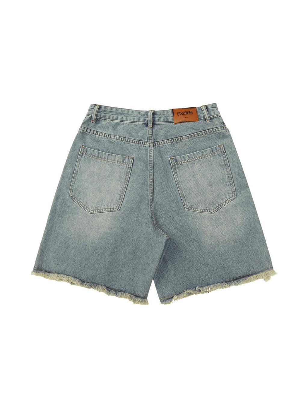 DISTRESSED DENIM SHORTS WITH EMBROIDERED DESIGN AND MID WAIST FIT