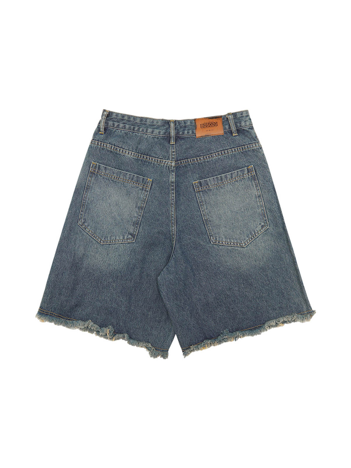 DISTRESSED DENIM SHORTS WITH EMBROIDERED DESIGN AND MID WAIST FIT
