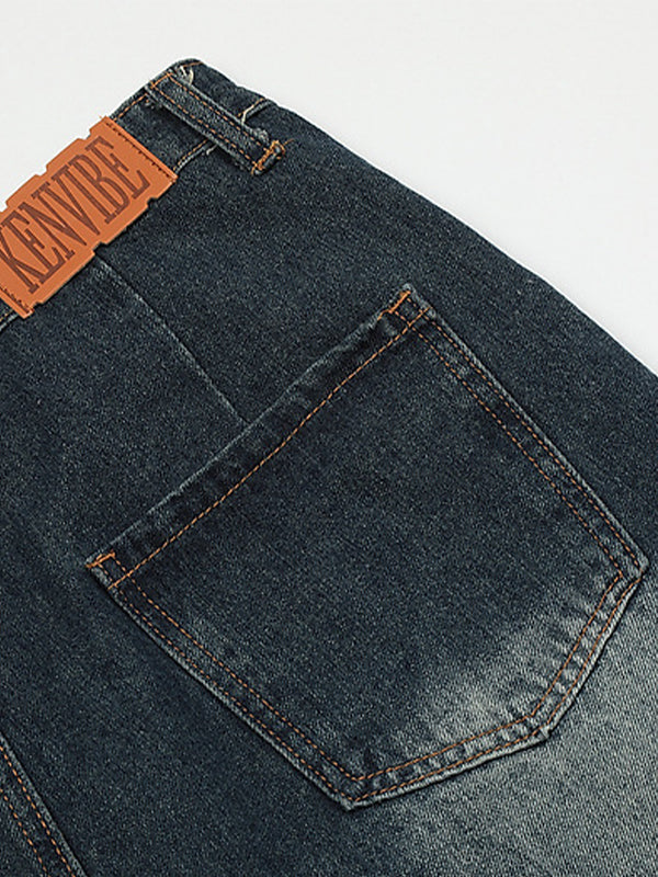 DISTRESSED DENIM SHORTS WITH LOOSE FIT COTTON BLEND DESIGN