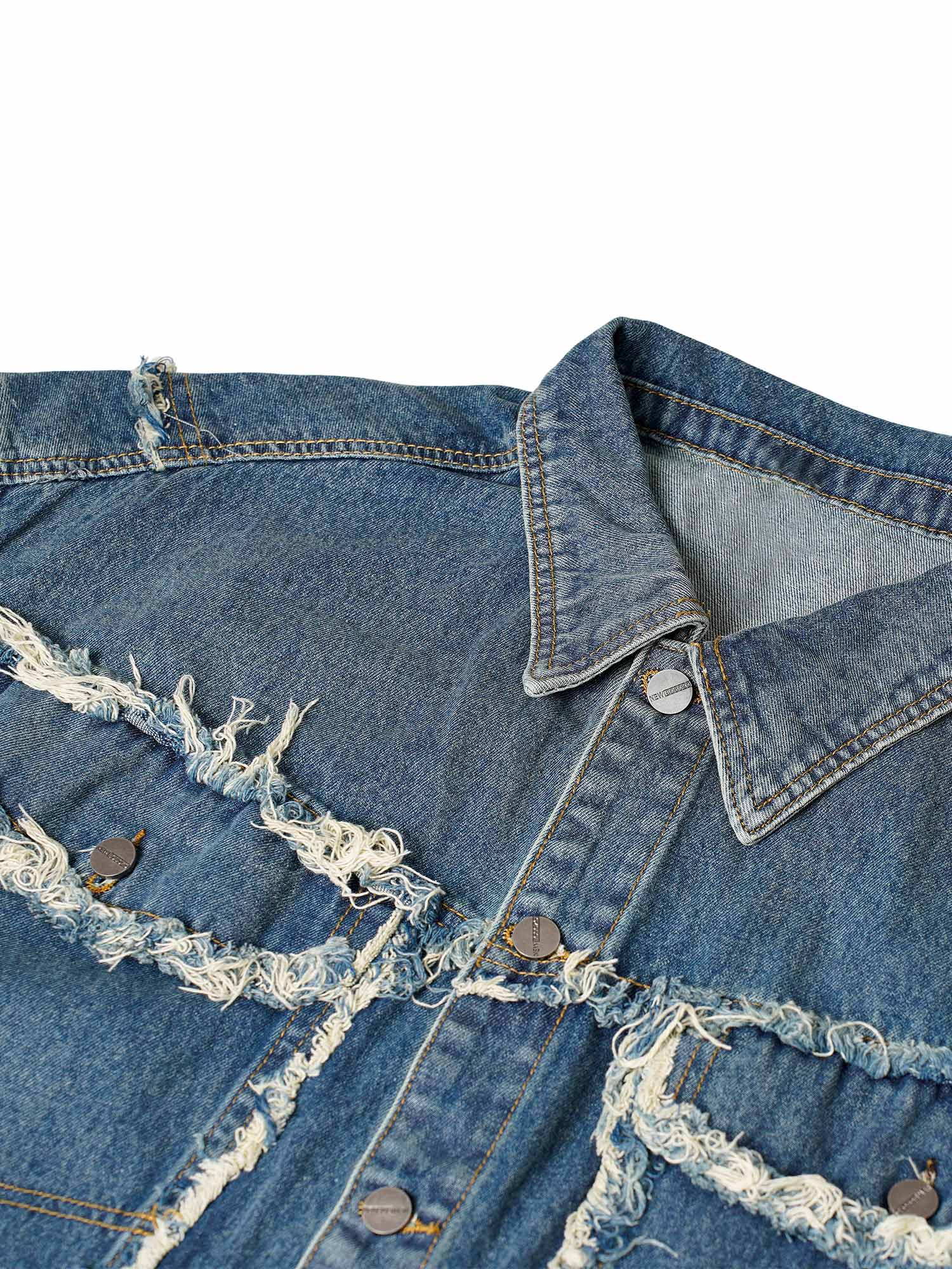 DISTRESSED DENIM VEST WITH LAPEL COLLAR FOR SPRING SUMMER WEAR