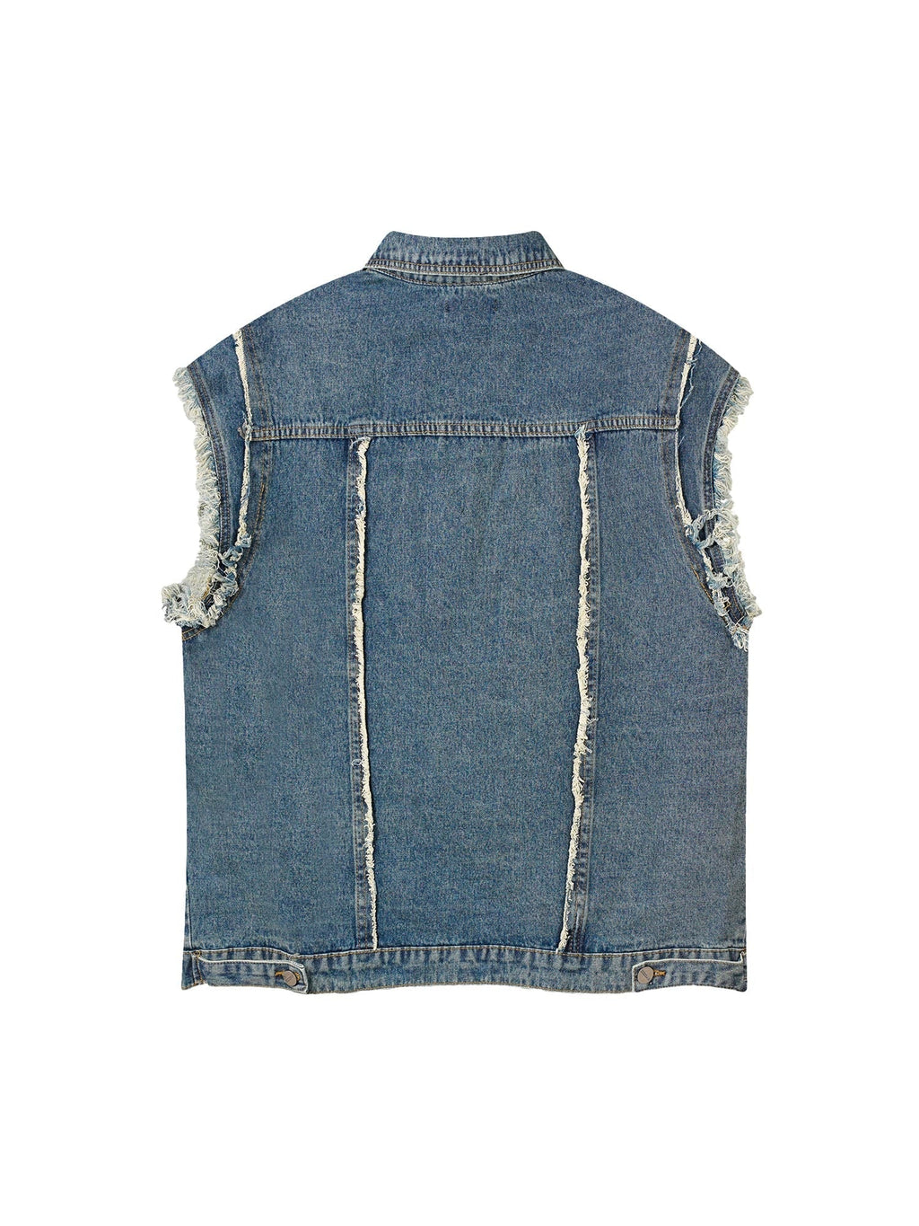 DISTRESSED DENIM VEST WITH LAPEL COLLAR FOR SPRING SUMMER WEAR