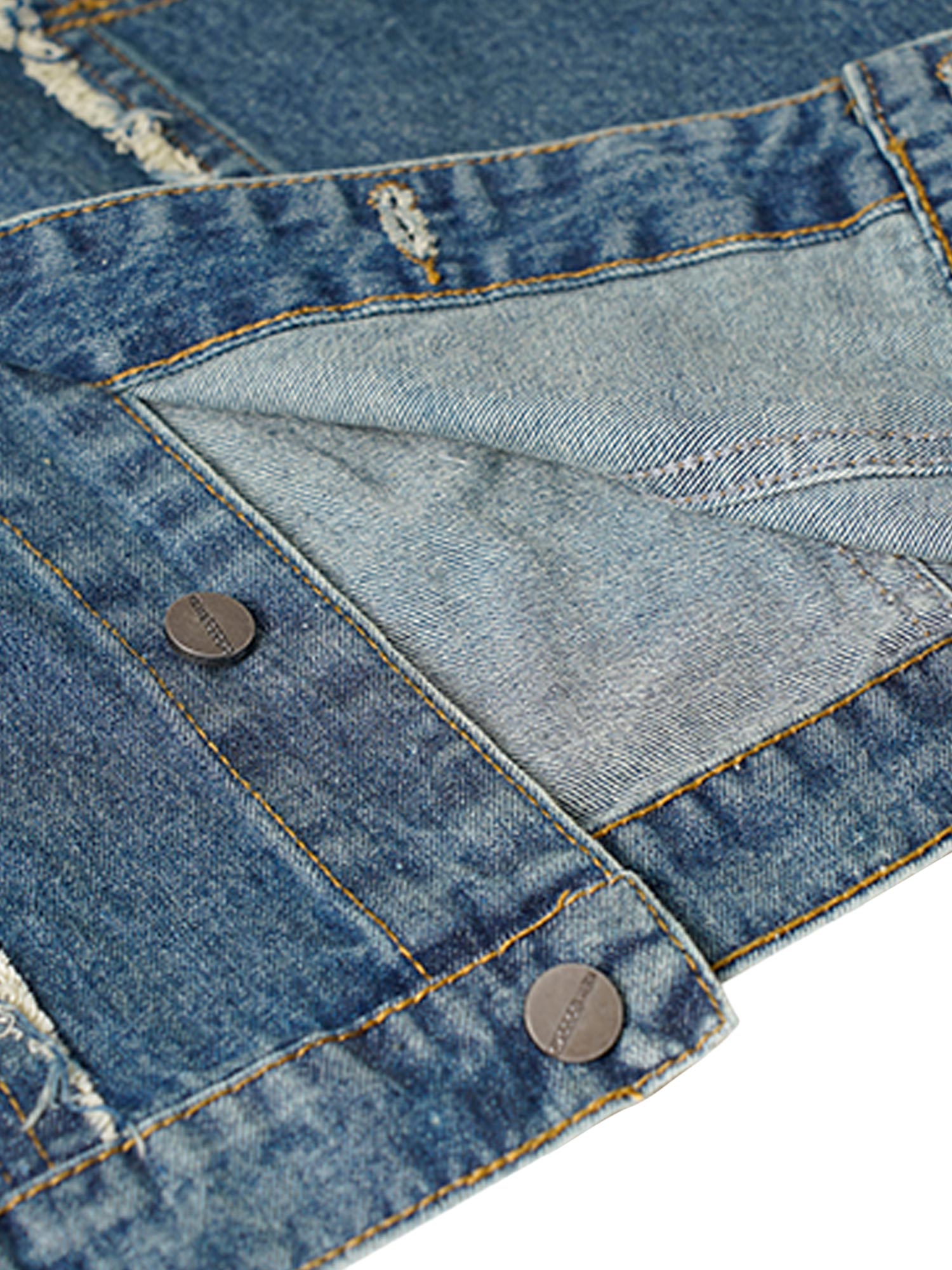 DISTRESSED DENIM VEST WITH LAPEL COLLAR FOR SPRING SUMMER WEAR