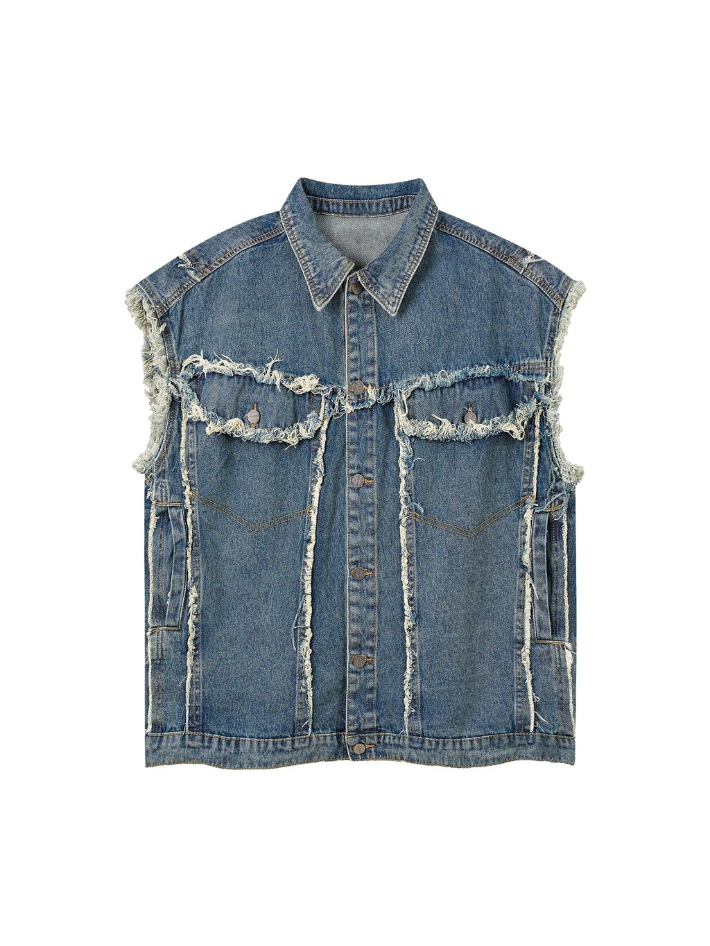 DISTRESSED DENIM VEST WITH LAPEL COLLAR FOR SPRING SUMMER WEAR
