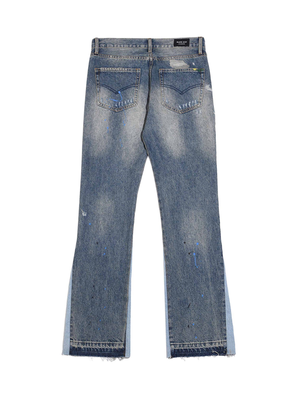 DISTRESSED FLARED DENIM JEANS WITH SPLASHING INK MICRO DESIGN