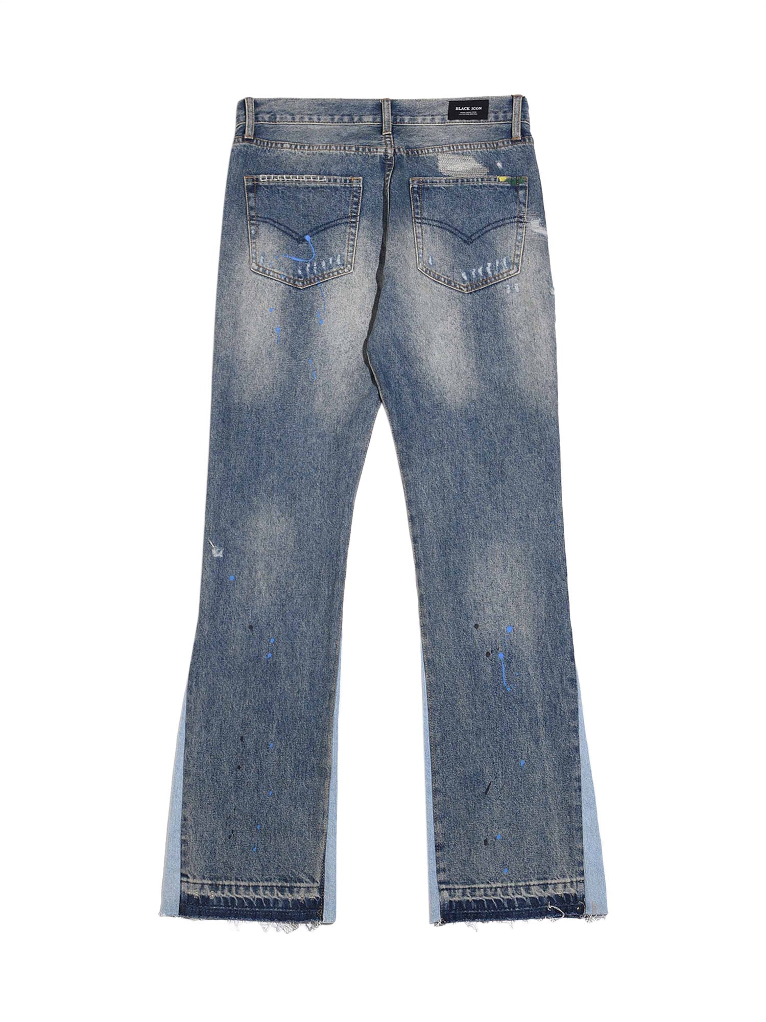 DISTRESSED FLARED DENIM JEANS WITH SPLASHING INK MICRO DESIGN