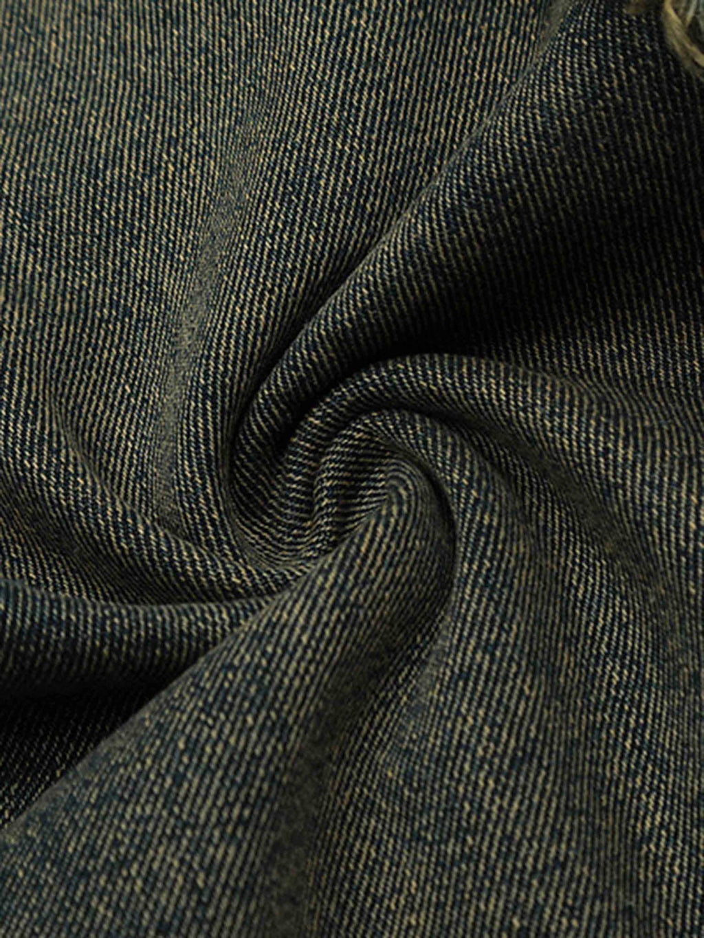 DISTRESSED GRAY DENIM JEANS WITH FRAYED EDGES RAW HEM STRAIGHT LEG