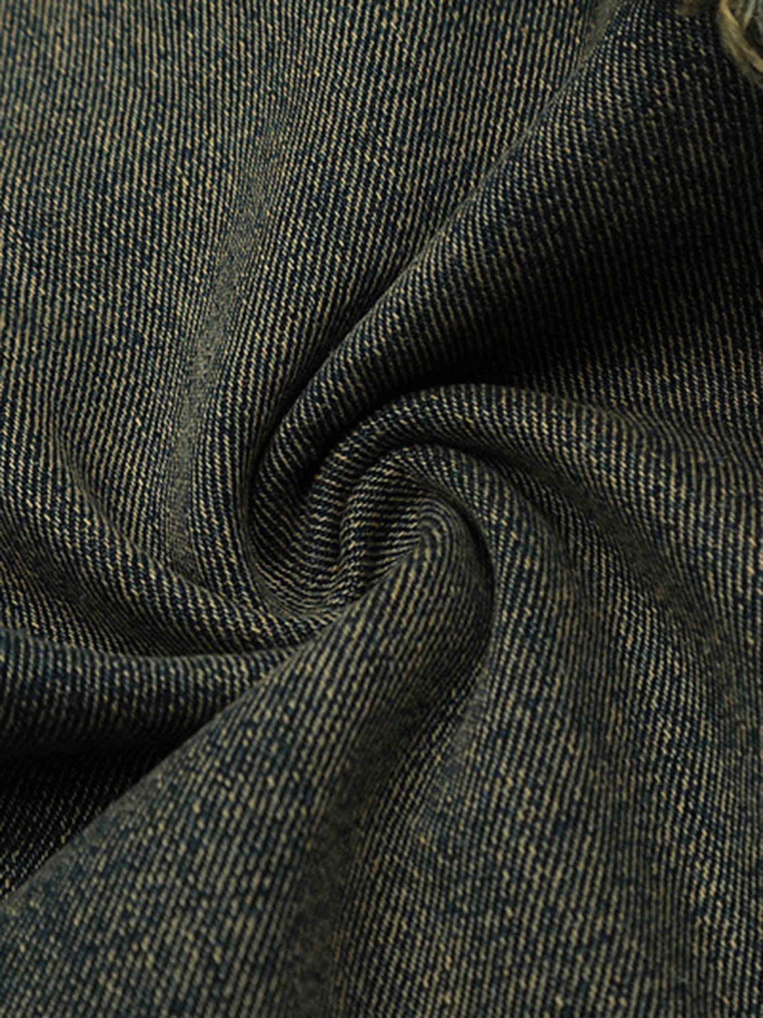 DISTRESSED GRAY DENIM JEANS WITH FRAYED EDGES RAW HEM STRAIGHT LEG