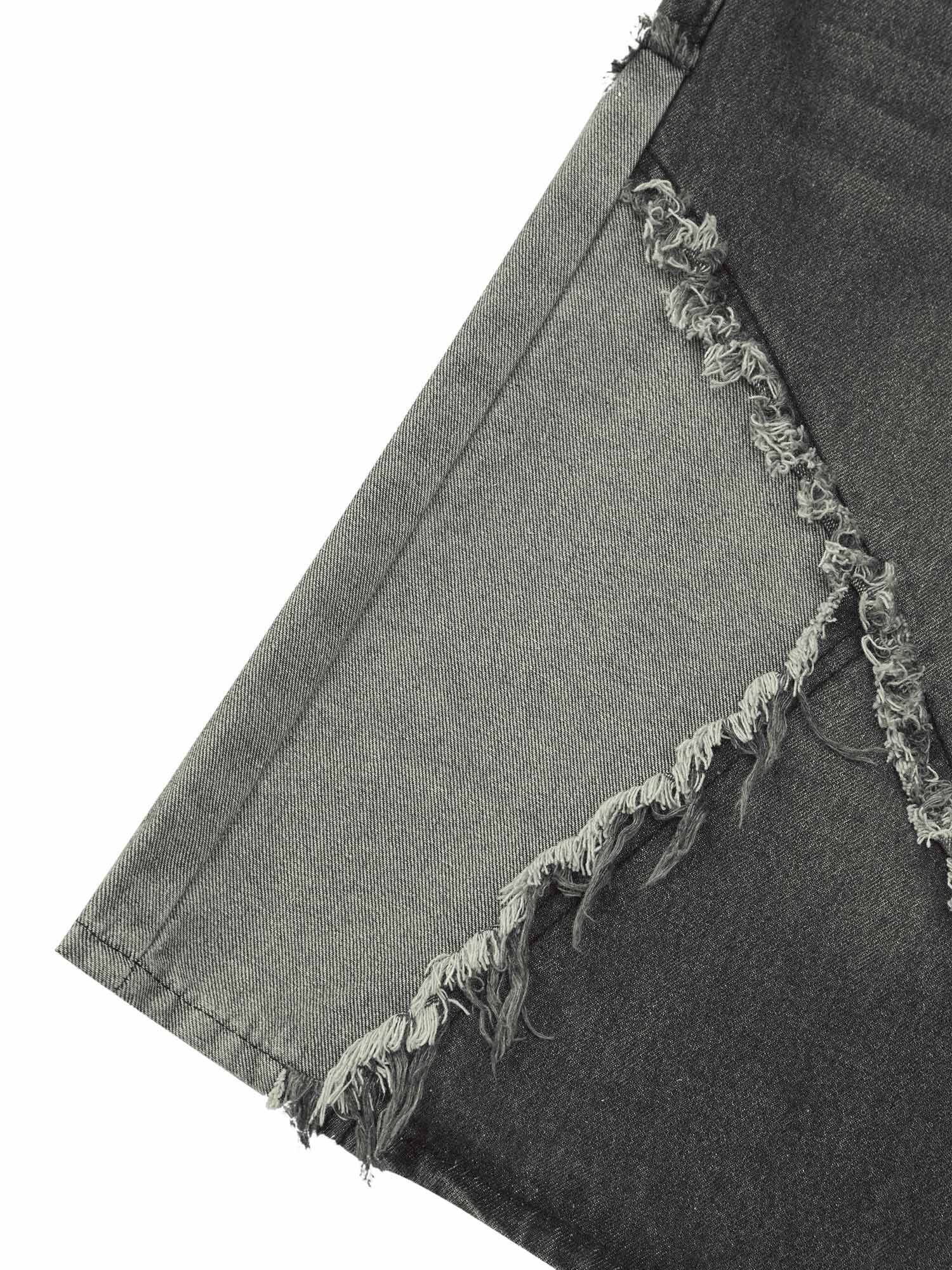 DISTRESSED GRAY DENIM SHORTS STRAIGHT LEG STYLE