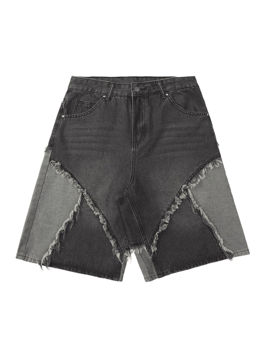 DISTRESSED GRAY DENIM SHORTS STRAIGHT LEG STYLE