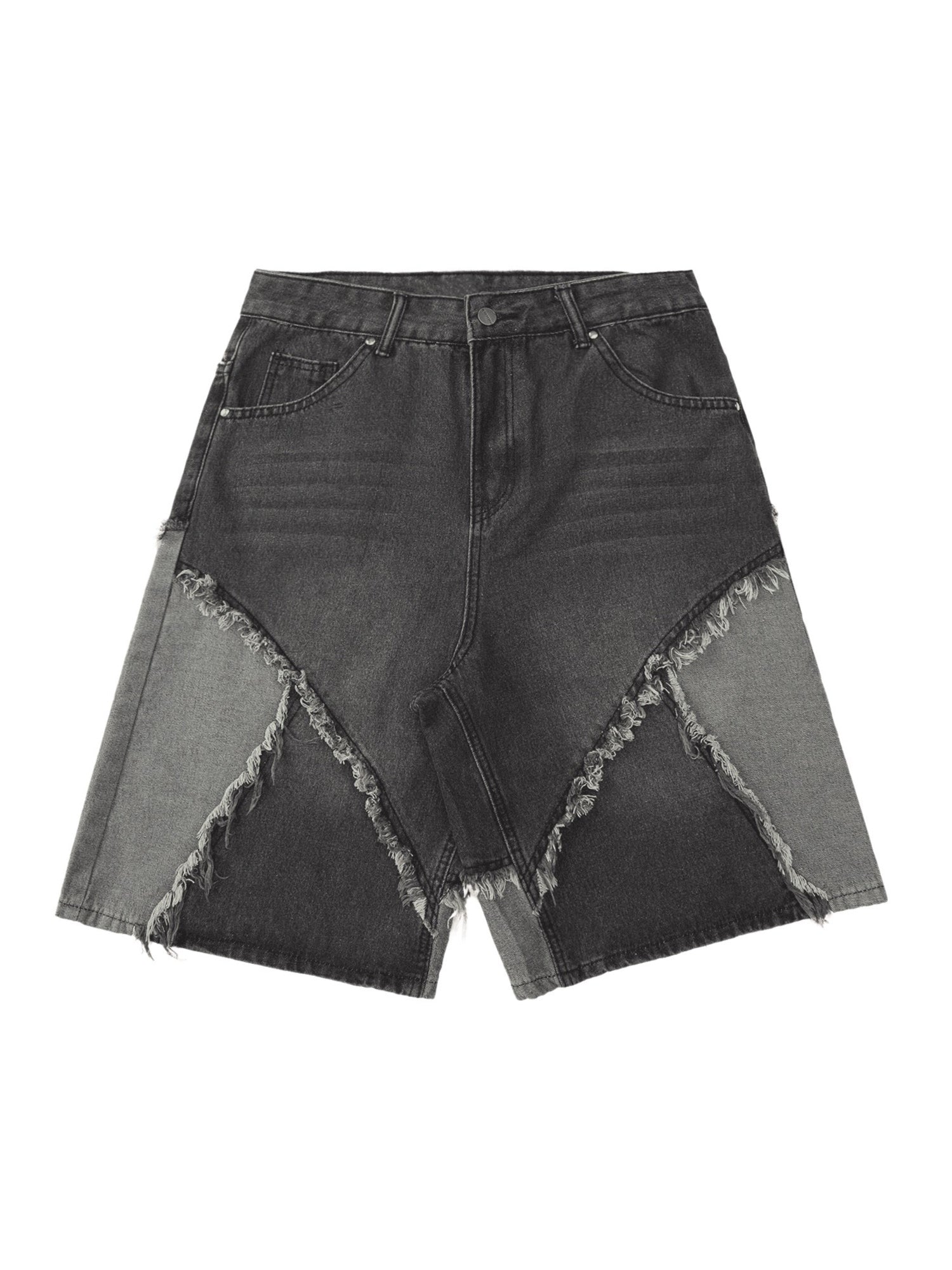 DISTRESSED GRAY DENIM SHORTS STRAIGHT LEG STYLE