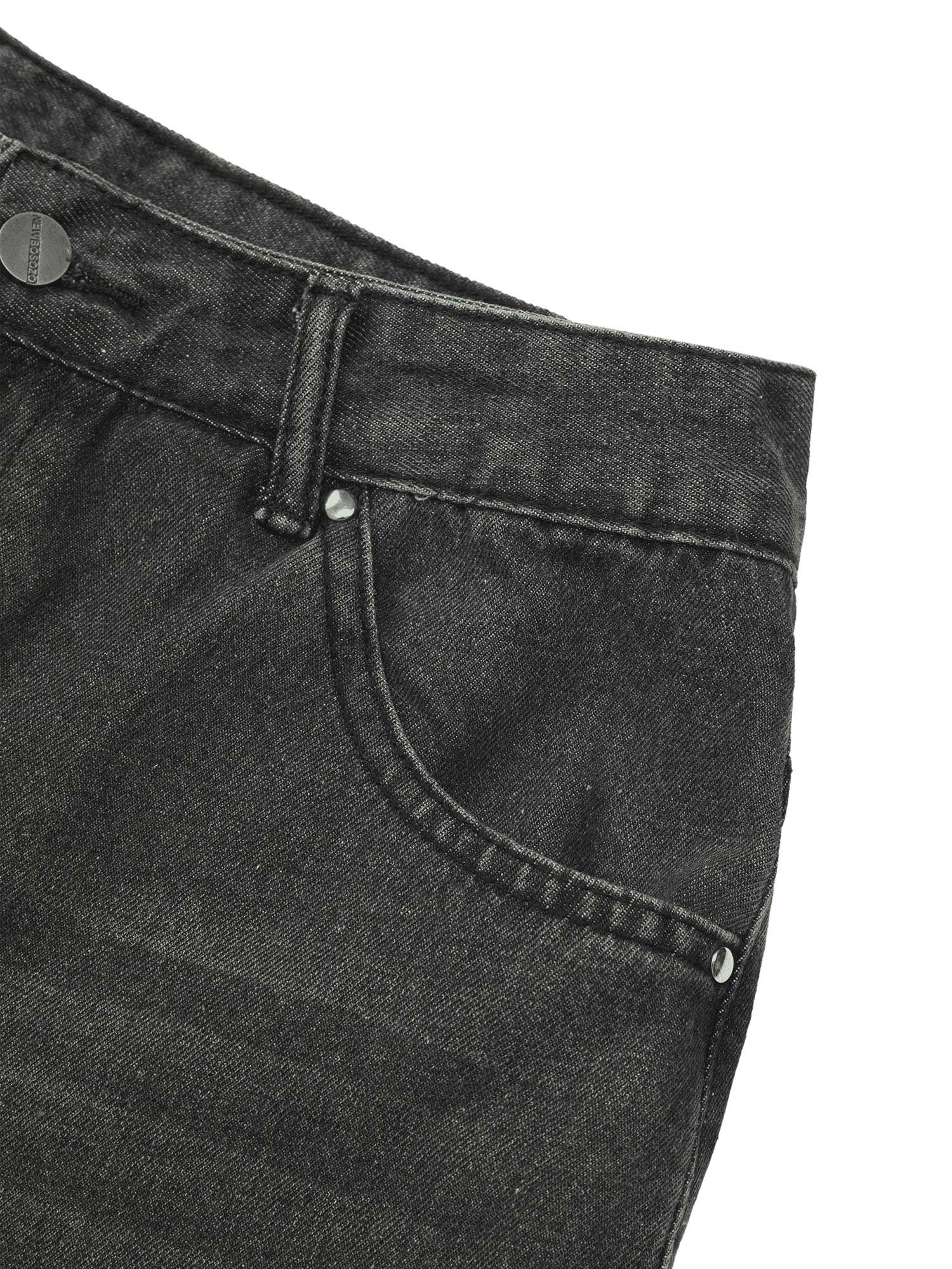 DISTRESSED GRAY DENIM SHORTS STRAIGHT LEG STYLE