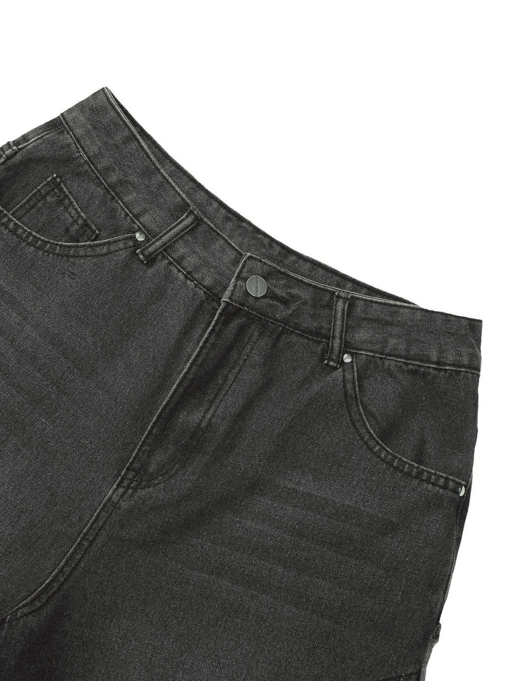 DISTRESSED GRAY DENIM SHORTS STRAIGHT LEG STYLE