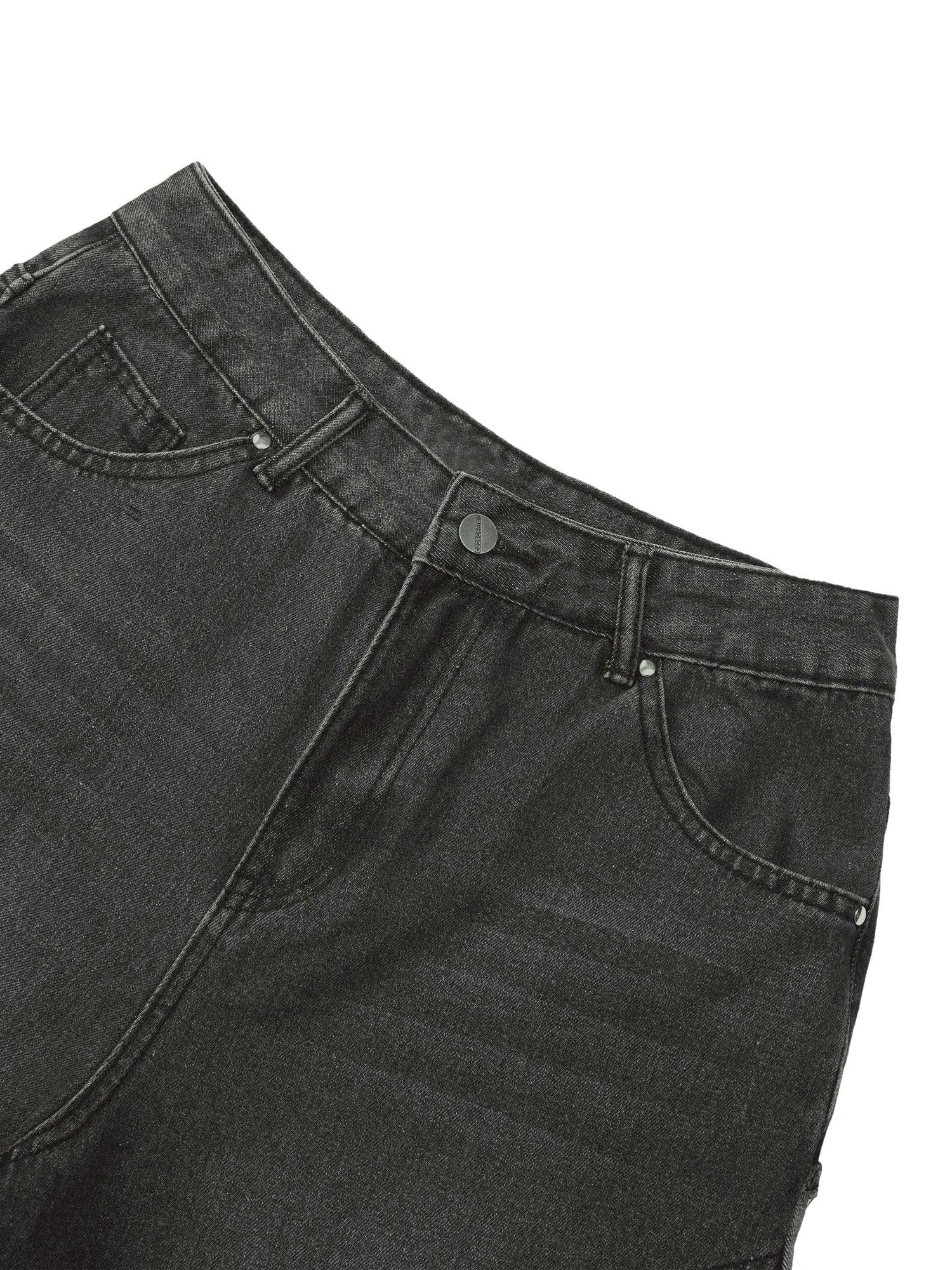 DISTRESSED GRAY DENIM SHORTS STRAIGHT LEG STYLE