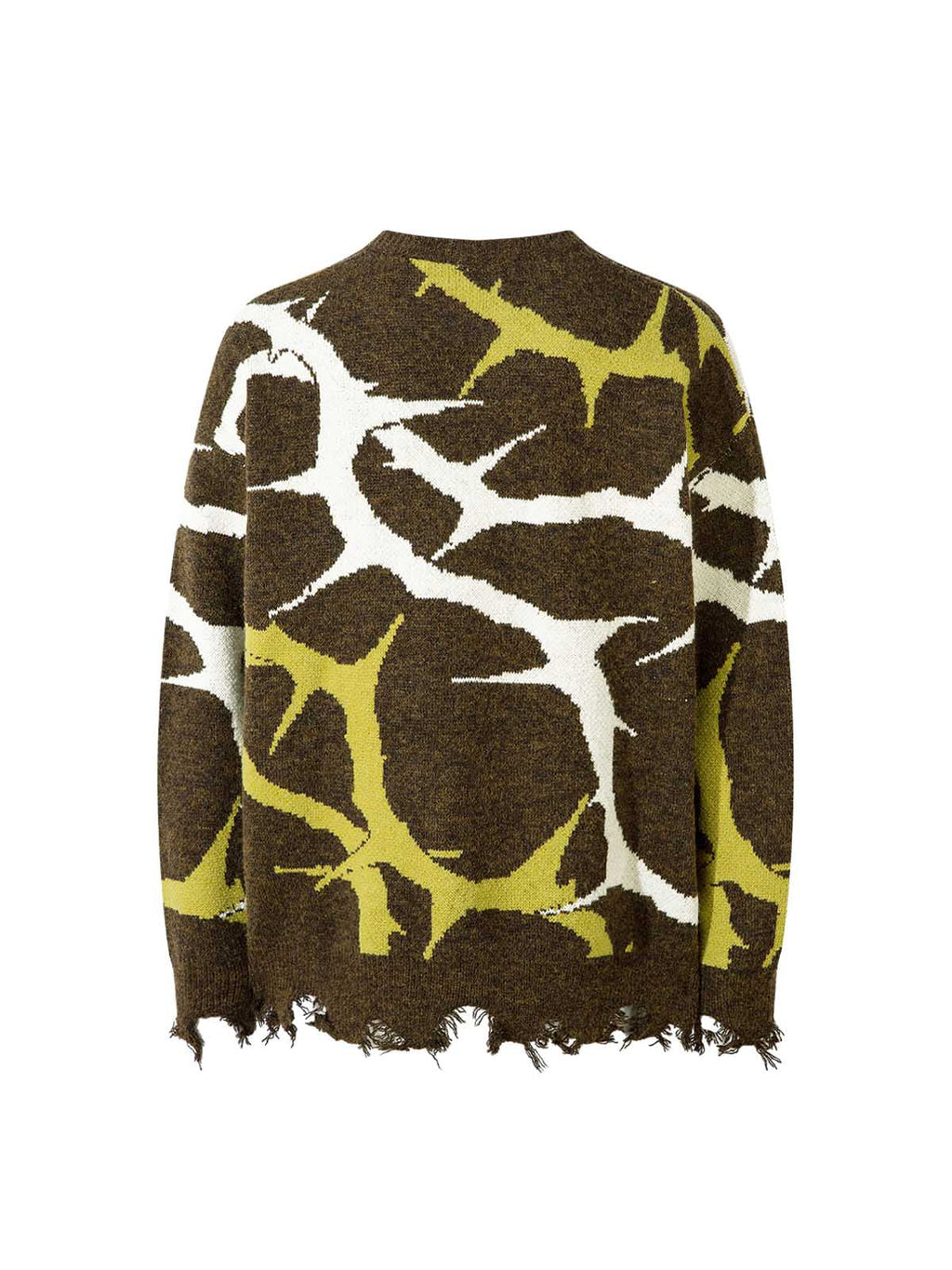 DISTRESSED GRAY SWEATER WITH THORN PATTERN - THORN DESTROYED SWEATER