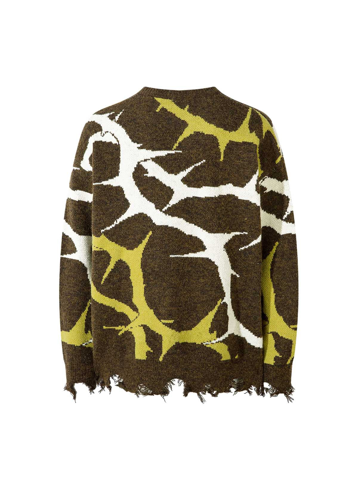 DISTRESSED GRAY SWEATER WITH THORN PATTERN - THORN DESTROYED SWEATER