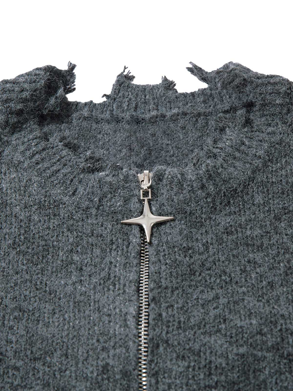 DISTRESSED KNIT SWEATER - BLACK QUARTER ZIP WITH DISTRESSED DETAIL