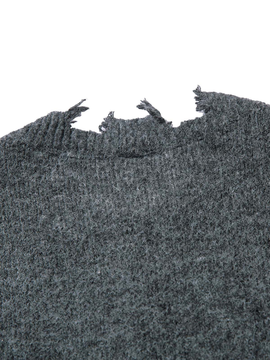 DISTRESSED KNIT SWEATER - BLACK QUARTER ZIP WITH DISTRESSED DETAIL