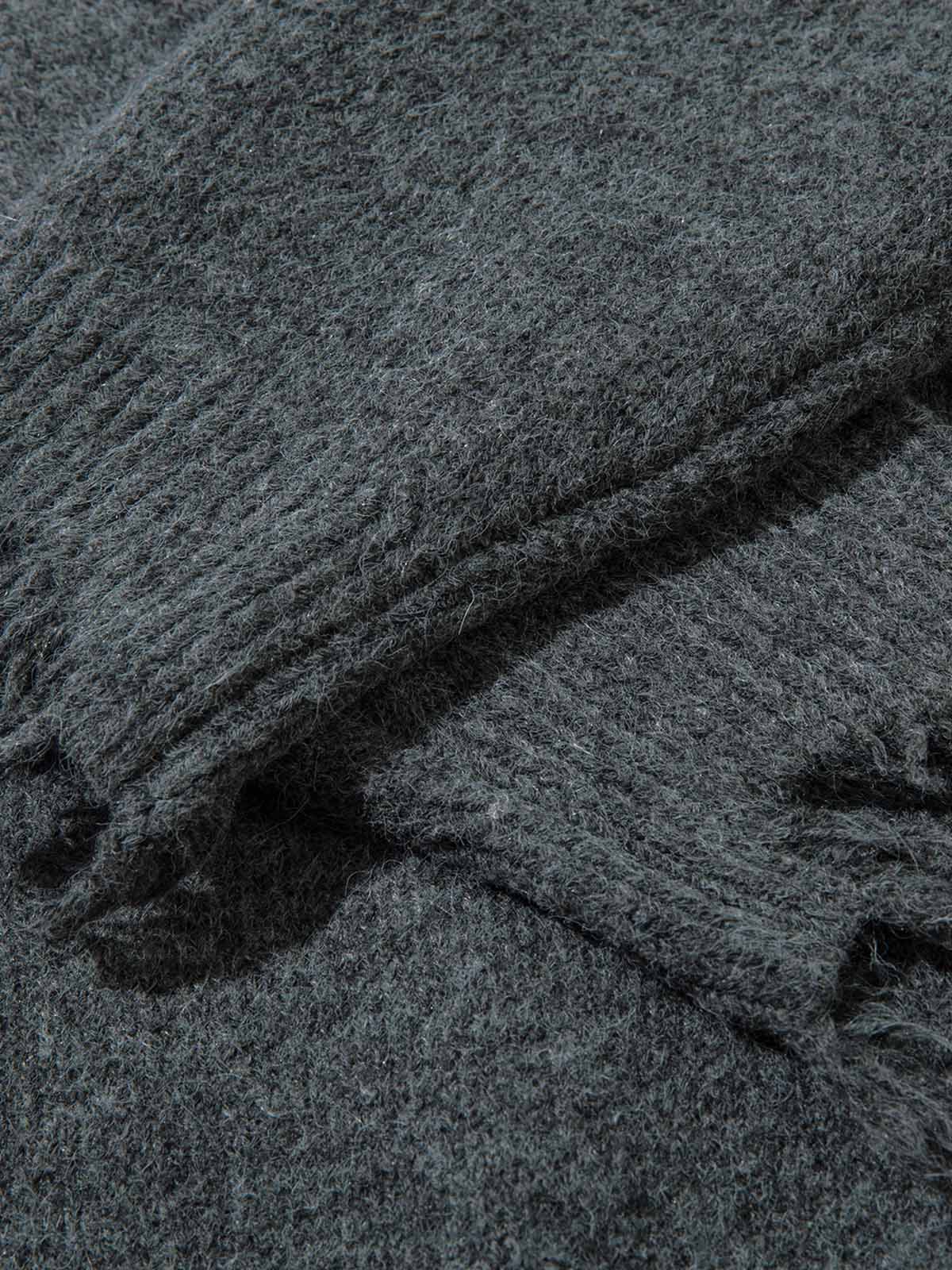 DISTRESSED KNIT SWEATER - BLACK QUARTER ZIP WITH DISTRESSED DETAIL