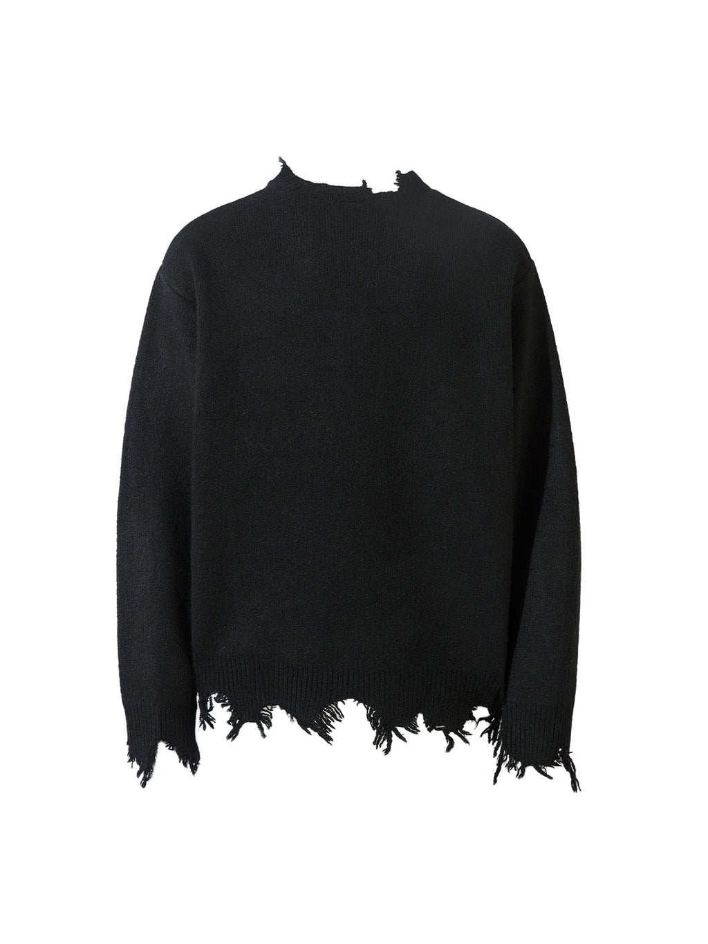 DISTRESSED KNIT SWEATER - BLACK QUARTER ZIP WITH DISTRESSED DETAIL