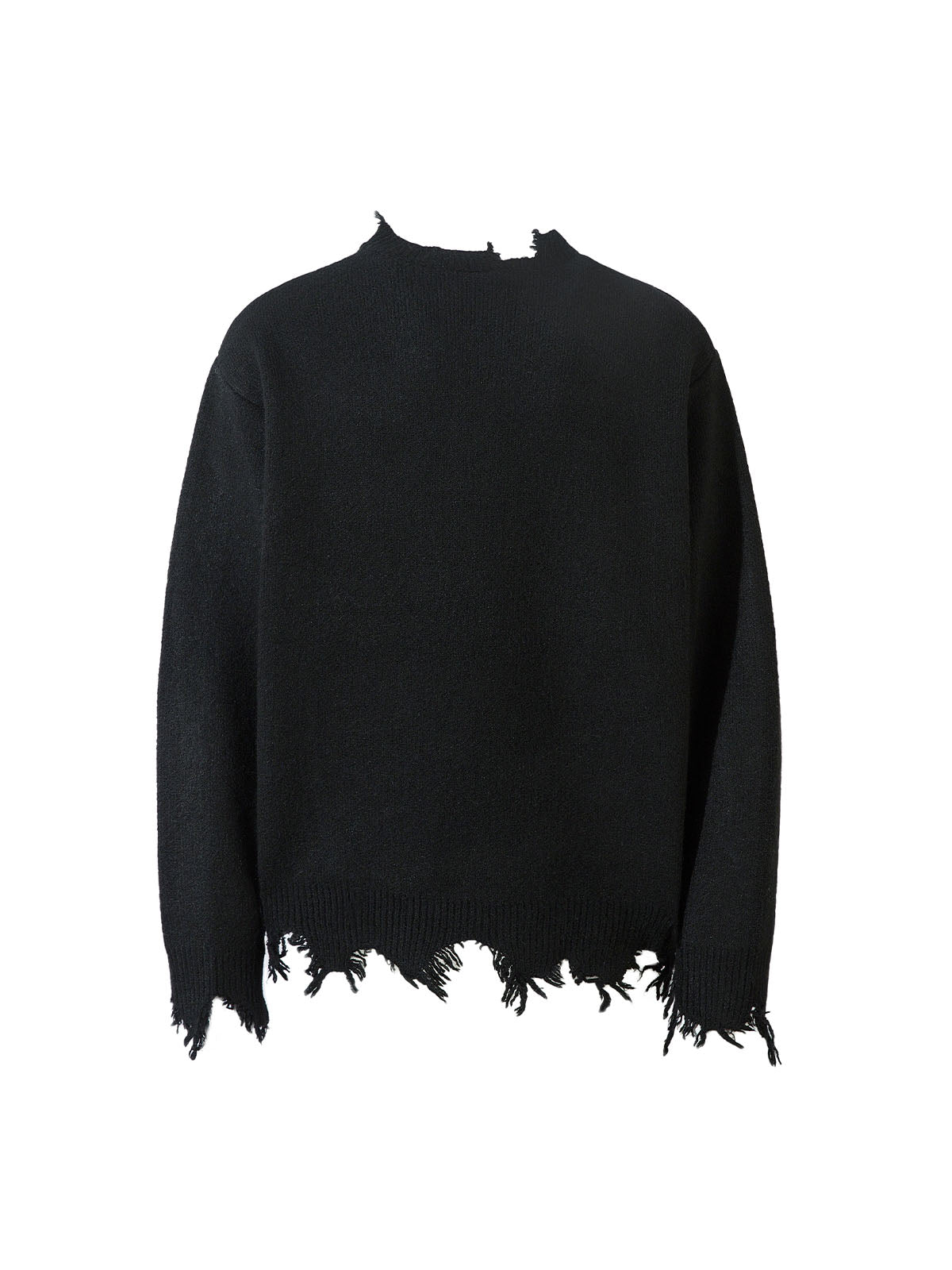DISTRESSED KNIT SWEATER - BLACK QUARTER ZIP WITH DISTRESSED DETAIL
