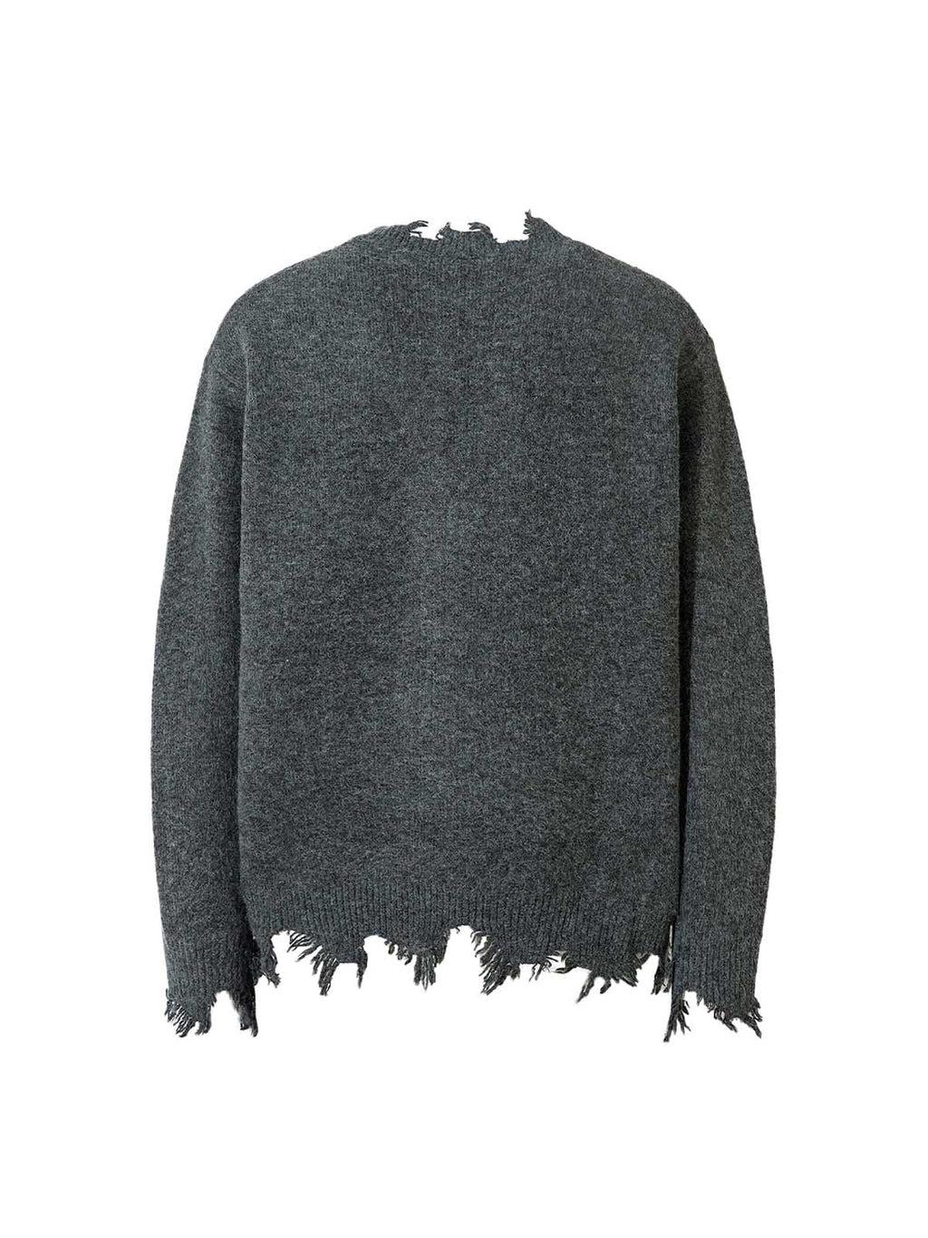 DISTRESSED KNIT SWEATER - BLACK QUARTER ZIP WITH DISTRESSED DETAIL