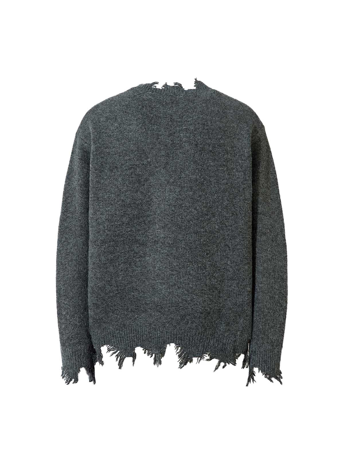 DISTRESSED KNIT SWEATER - BLACK QUARTER ZIP WITH DISTRESSED DETAIL