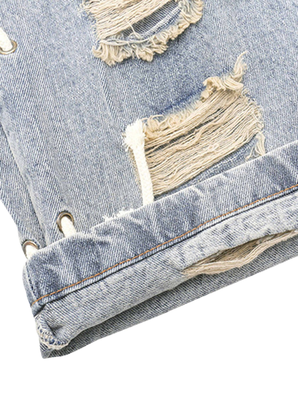 DISTRESSED LIGHT WASH STRAIGHT LEG JEANS WITH LACE-UP DETAILS