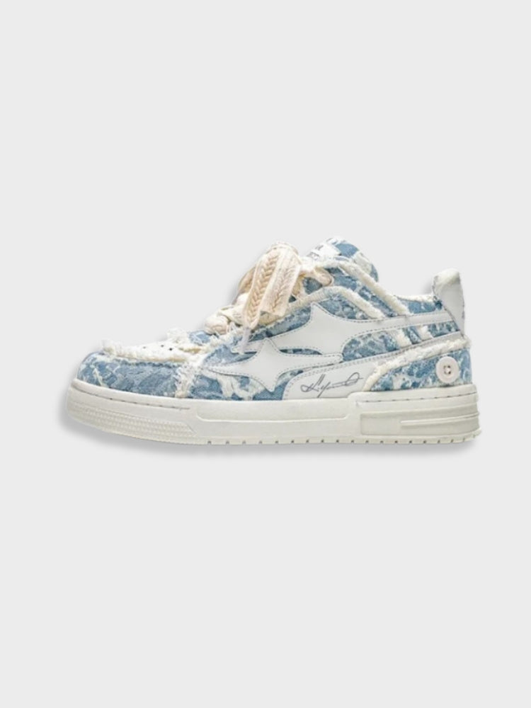 DISTRESSED SNEAKER LIGHT BLUE MIXED STAR-BRAND DESIGN