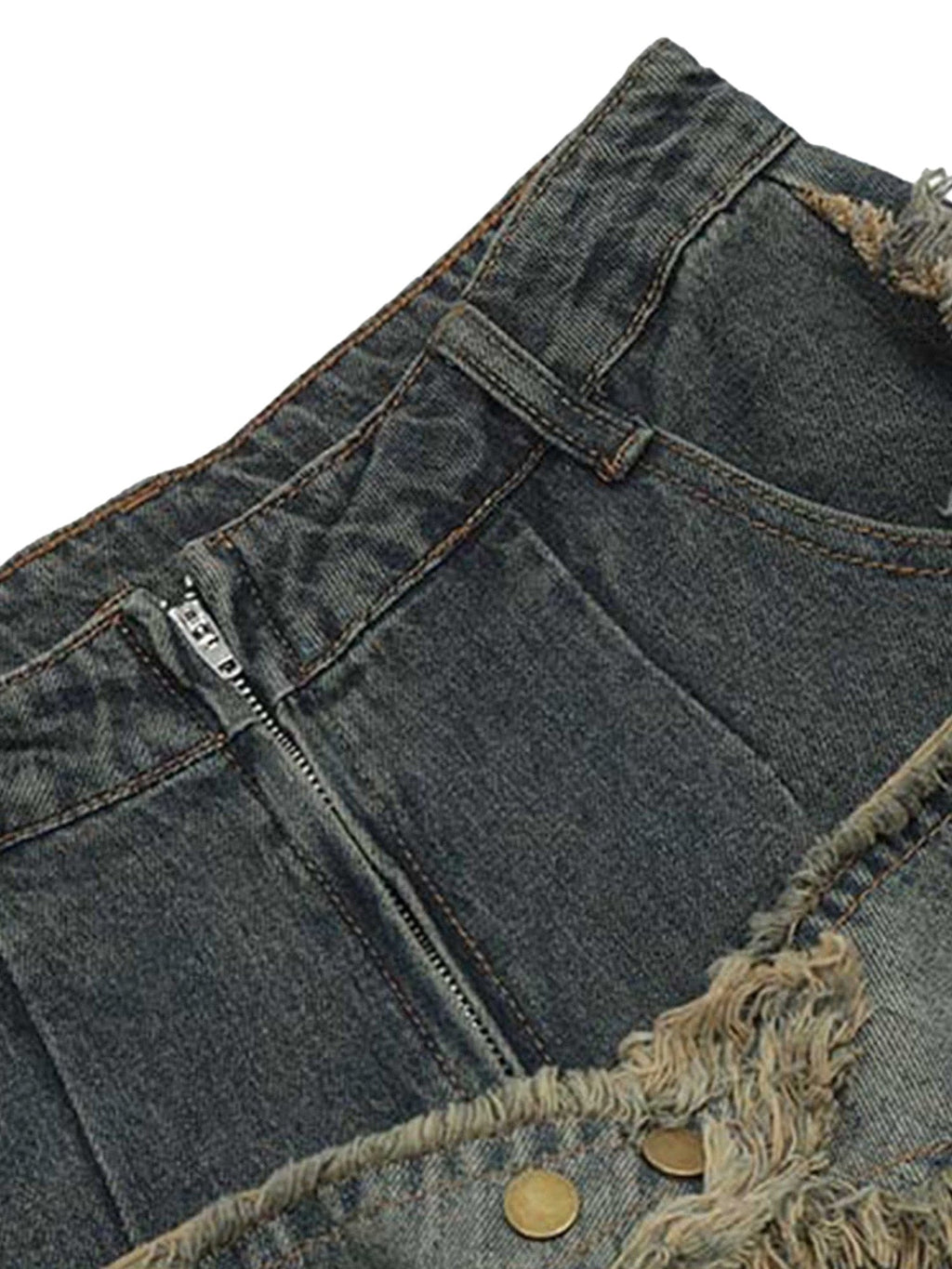 DISTRESSED STAR-PATCH DENIM PANTS MID WAIST COTTON BLEND STRAIGHT FIT