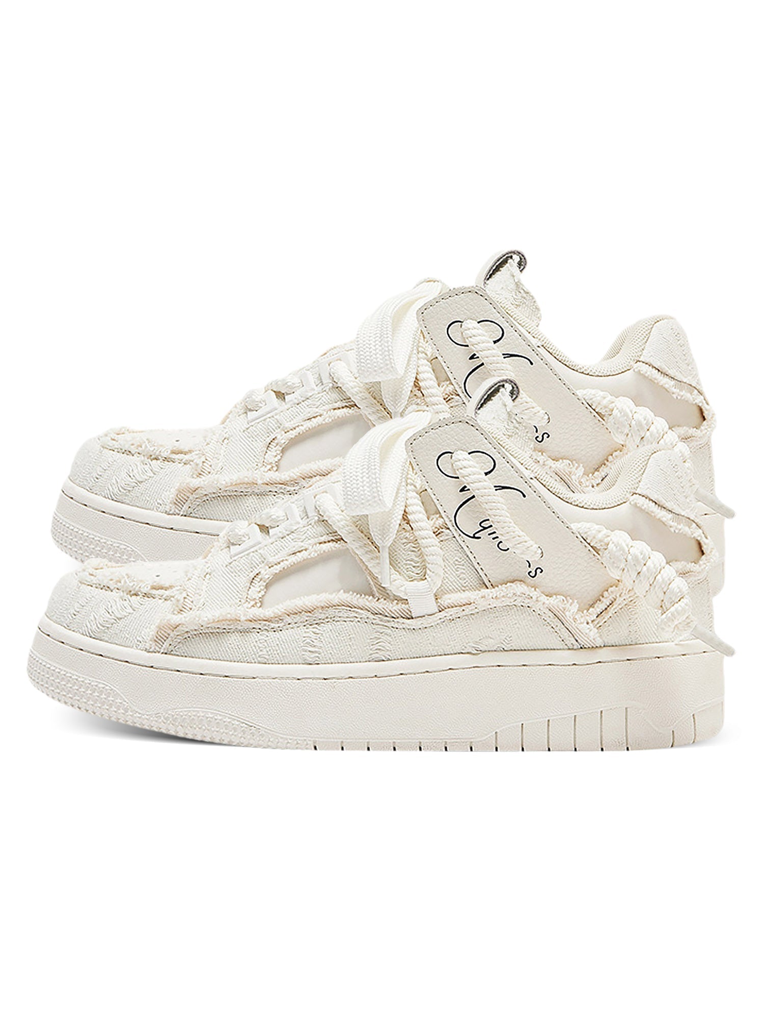 DISTRESSED WHITE PLATFORM SNEAKERS DESTRUCTION SERIES TASSEL