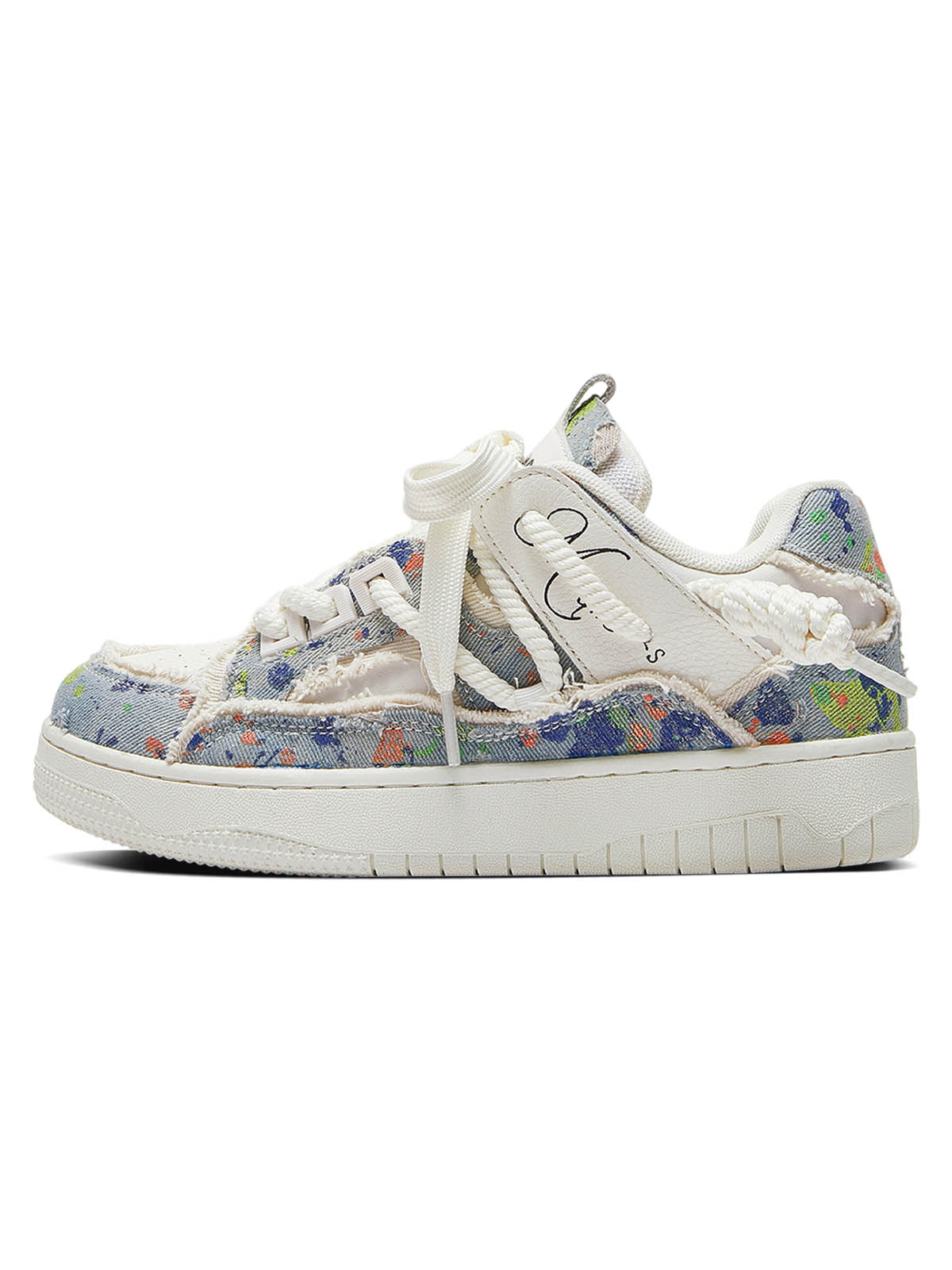 DISTRESSED WHITE PLATFORM SNEAKERS DESTRUCTION SERIES TASSEL