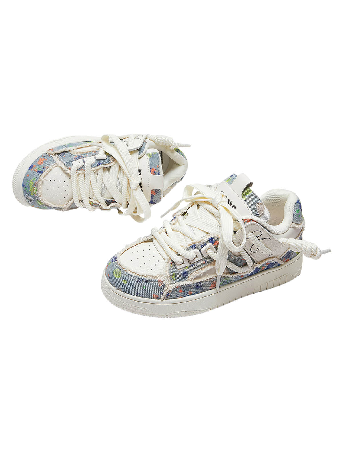 DISTRESSED WHITE PLATFORM SNEAKERS DESTRUCTION SERIES TASSEL