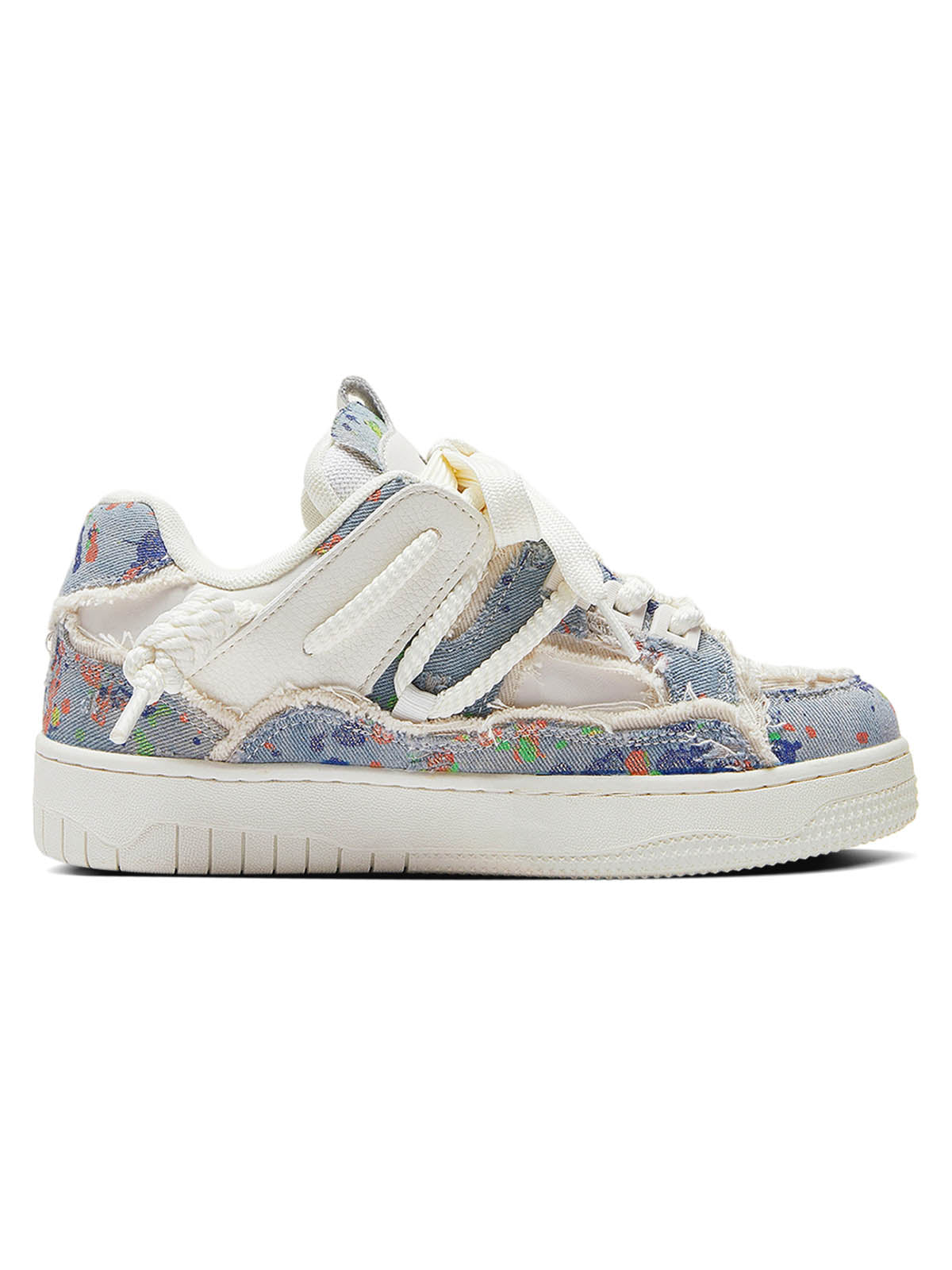 DISTRESSED WHITE PLATFORM SNEAKERS DESTRUCTION SERIES TASSEL