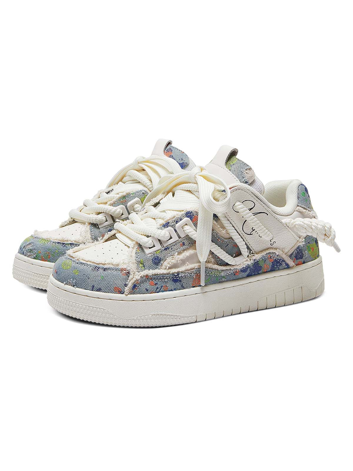 DISTRESSED WHITE PLATFORM SNEAKERS DESTRUCTION SERIES TASSEL