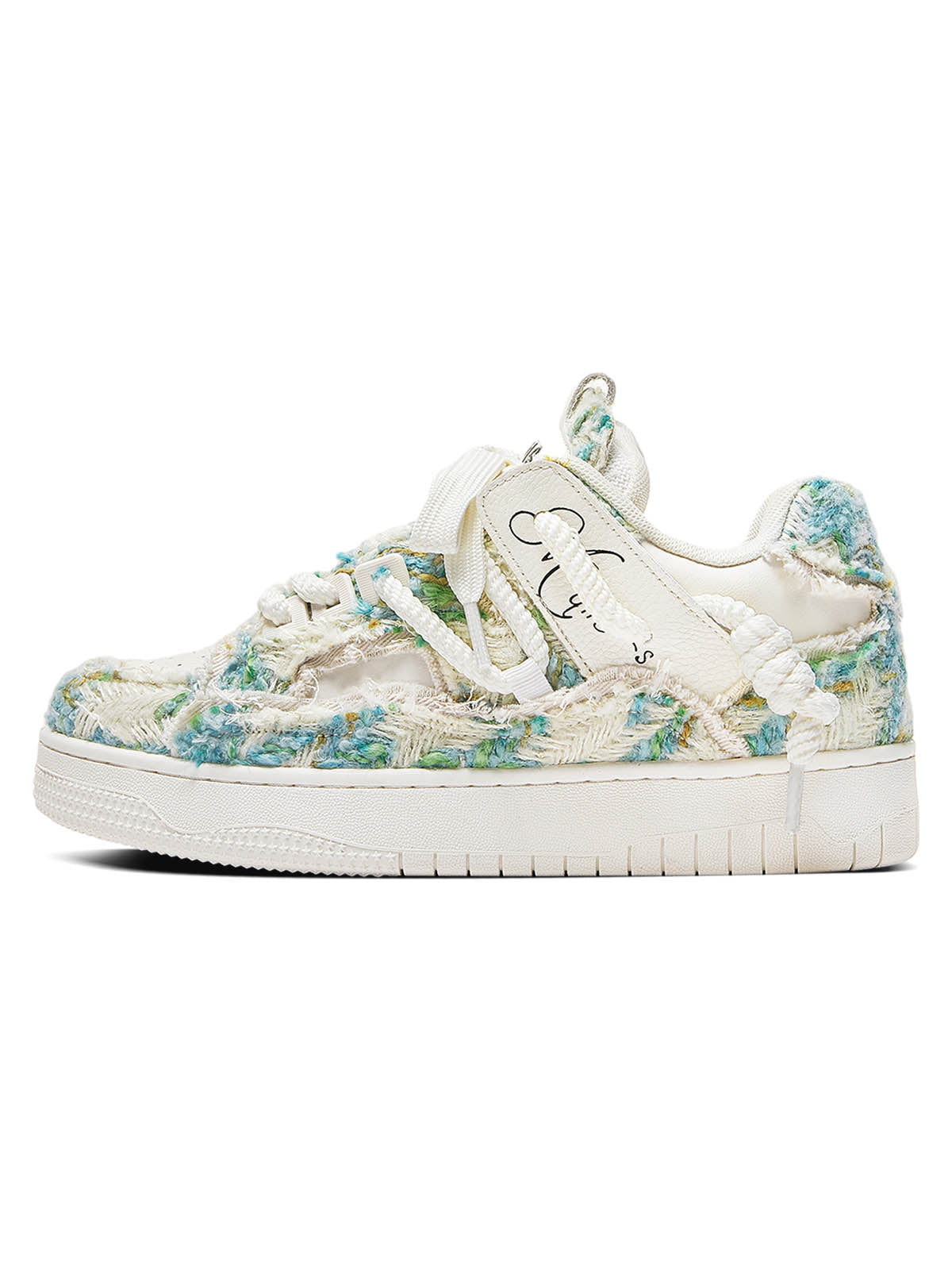 DISTRESSED WHITE PLATFORM SNEAKERS DESTRUCTION SERIES TASSEL