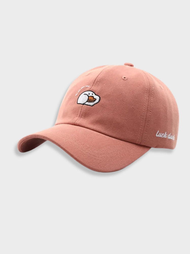 DUCK CAP WITH EMBROIDERED DUCK DESIGN - LUCK DUCK CAP IN SALMON COLOR