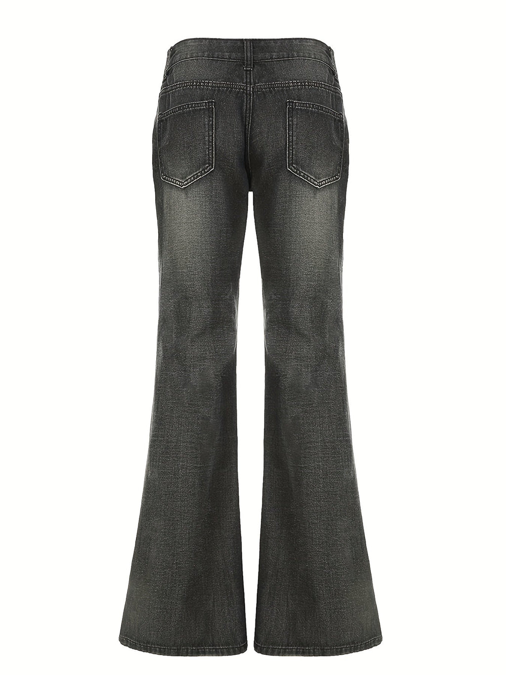 Printed Washed Distressed Flared Jeans