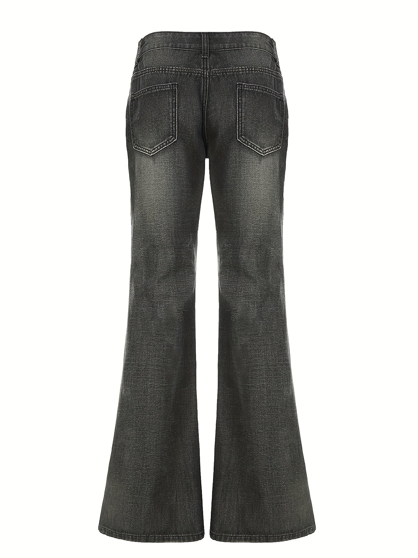 Printed Washed Distressed Flared Jeans