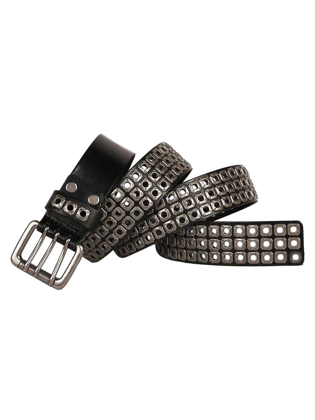 EDGY BELT WITH SILVER SQUARE GROMMETS AND METAL BUCKLE