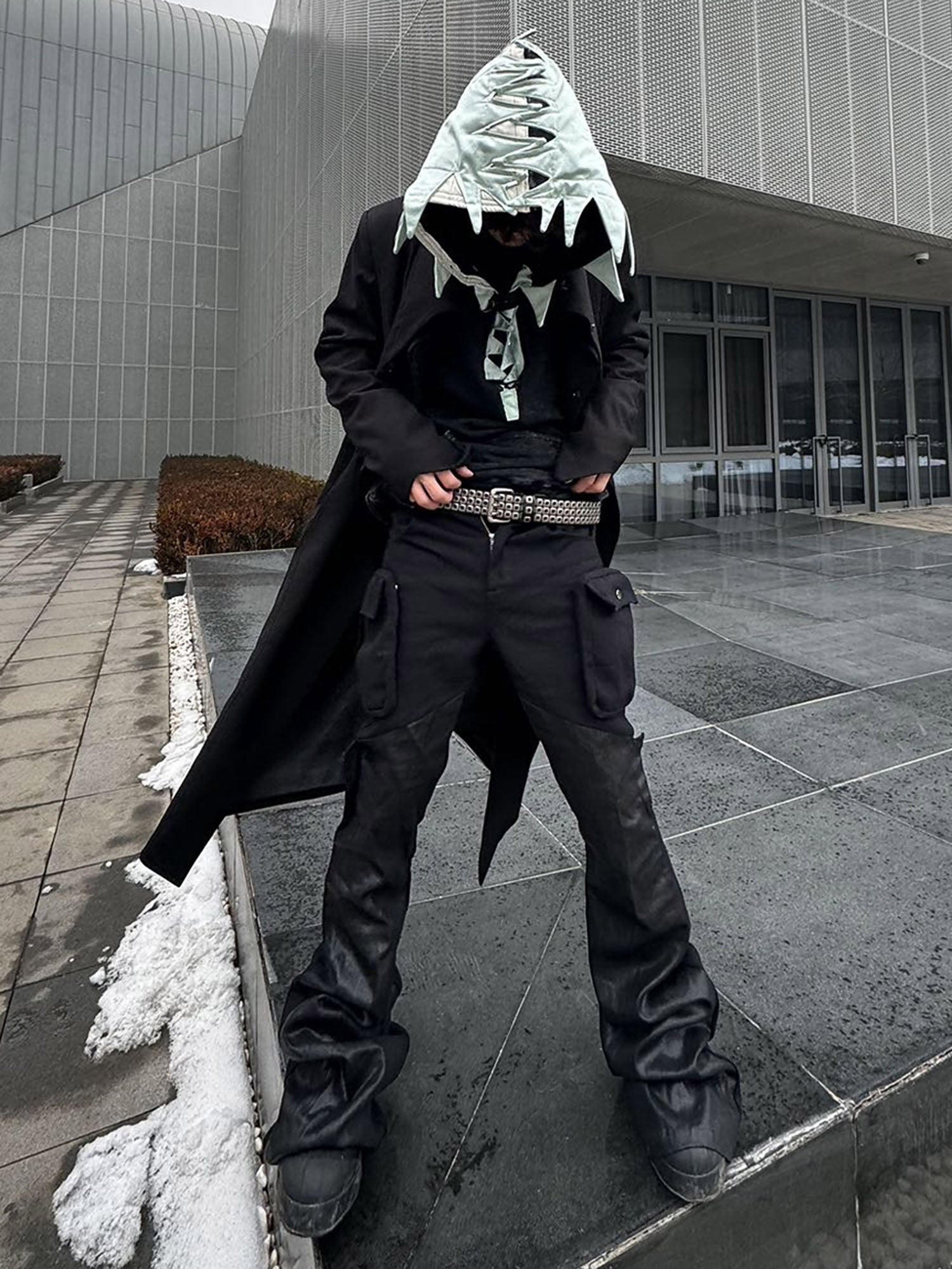 EDGY BELT WITH SILVER SQUARE GROMMETS AND METAL BUCKLE