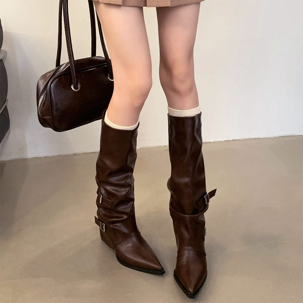 ELEGANT BROWN KNEE-HIGH BOOTS