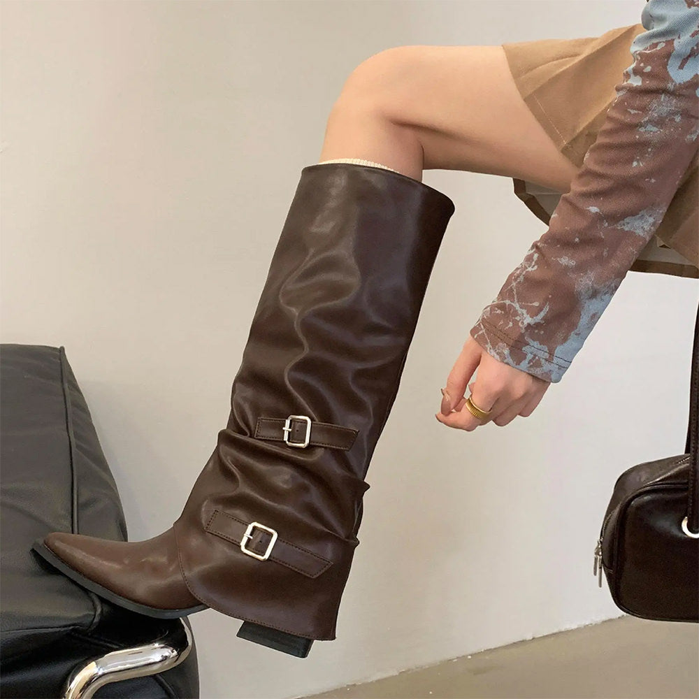 ELEGANT BROWN KNEE-HIGH BOOTS