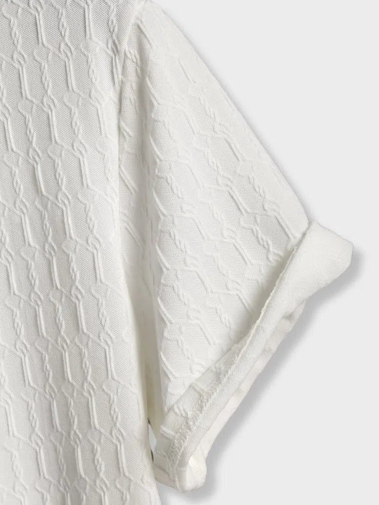 ELEGANT KNIT POLO SHIRT IN WHITE TEXTURED KNIT