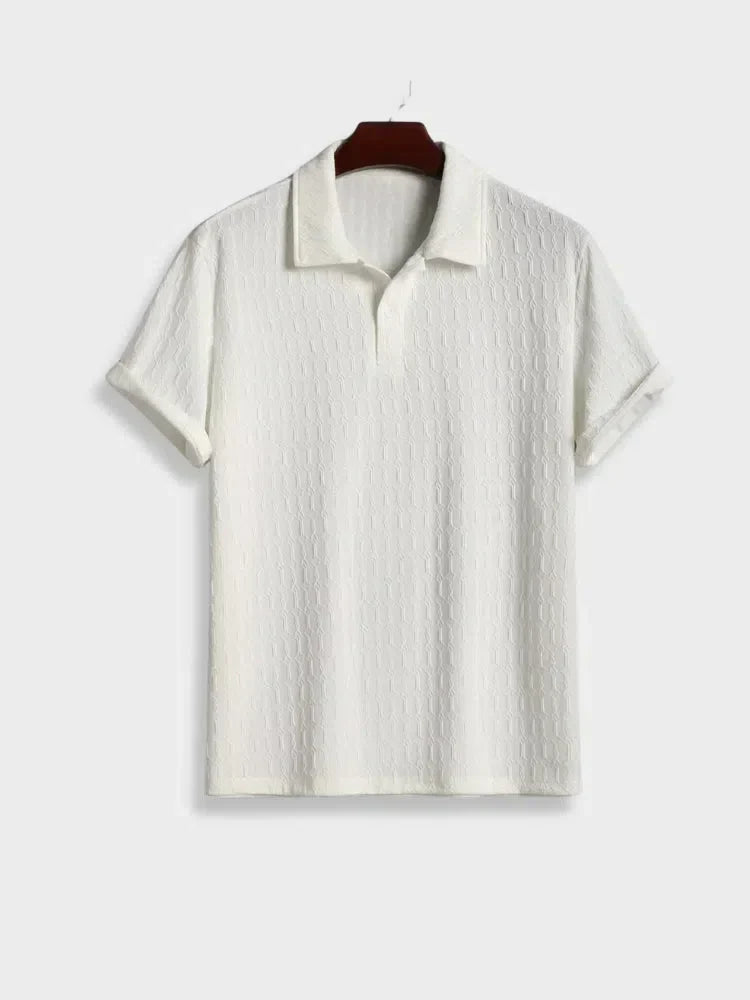 ELEGANT KNIT POLO SHIRT IN WHITE TEXTURED KNIT
