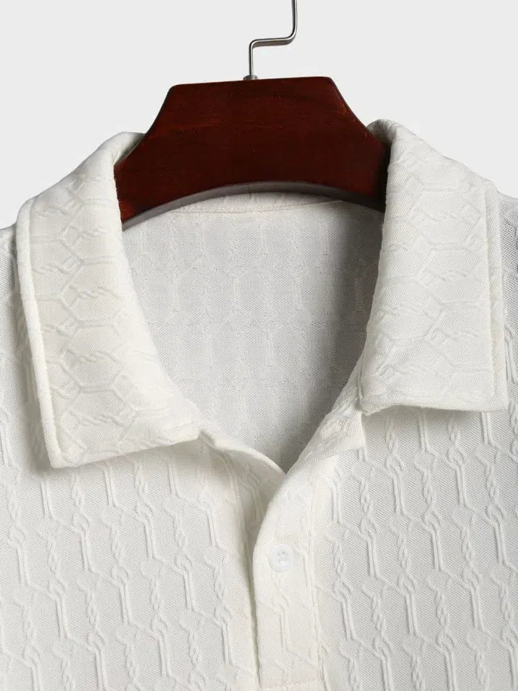 ELEGANT KNIT POLO SHIRT IN WHITE TEXTURED KNIT