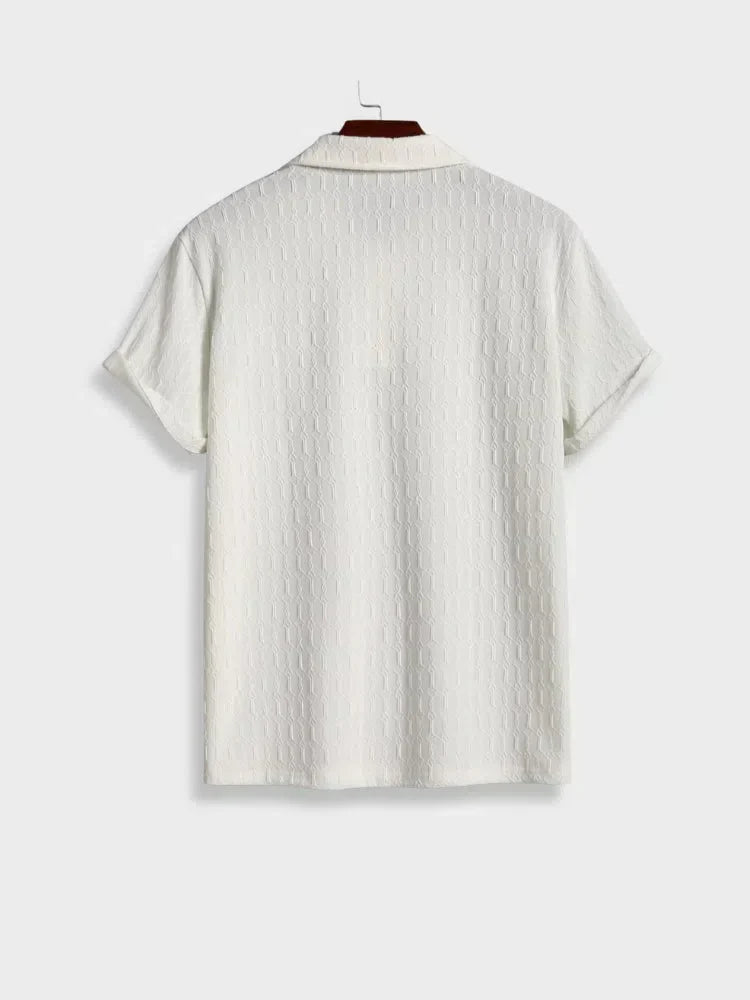 ELEGANT KNIT POLO SHIRT IN WHITE TEXTURED KNIT