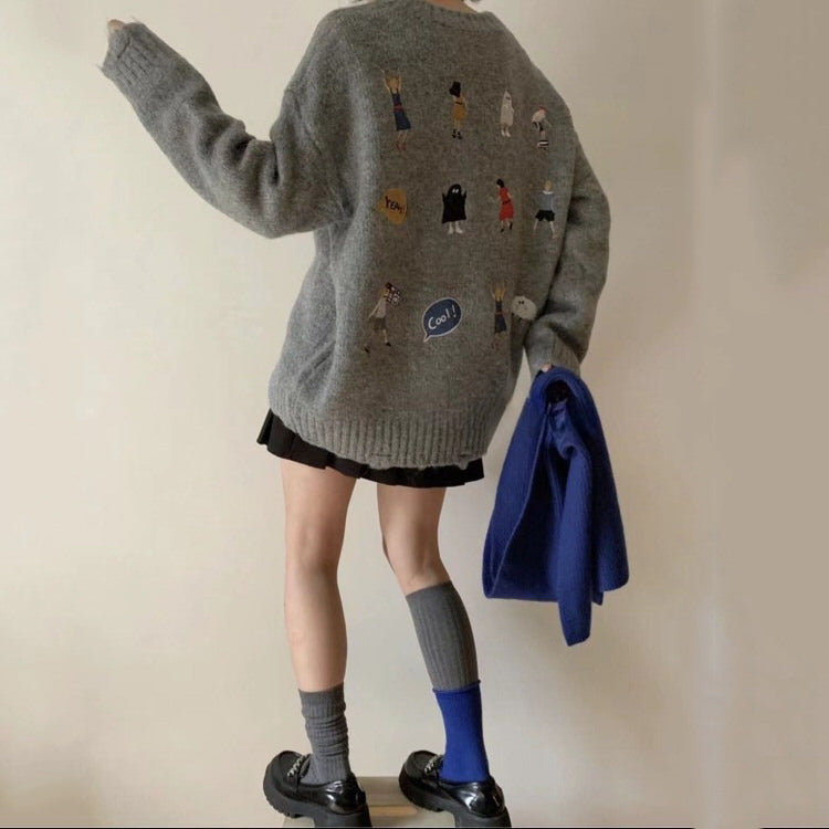 EMBROIDERED BEIGE OVERSIZED SWEATER SUITABLE FOR CASUAL WEAR