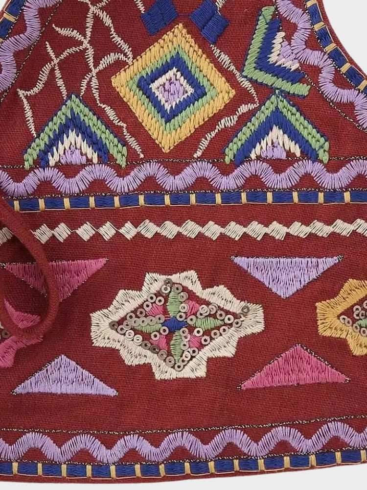 EMBROIDERED BURGUNDY CROP TOP WITH TASSELS FOR STYLISH WOMEN’S UNIQUE FIGURE