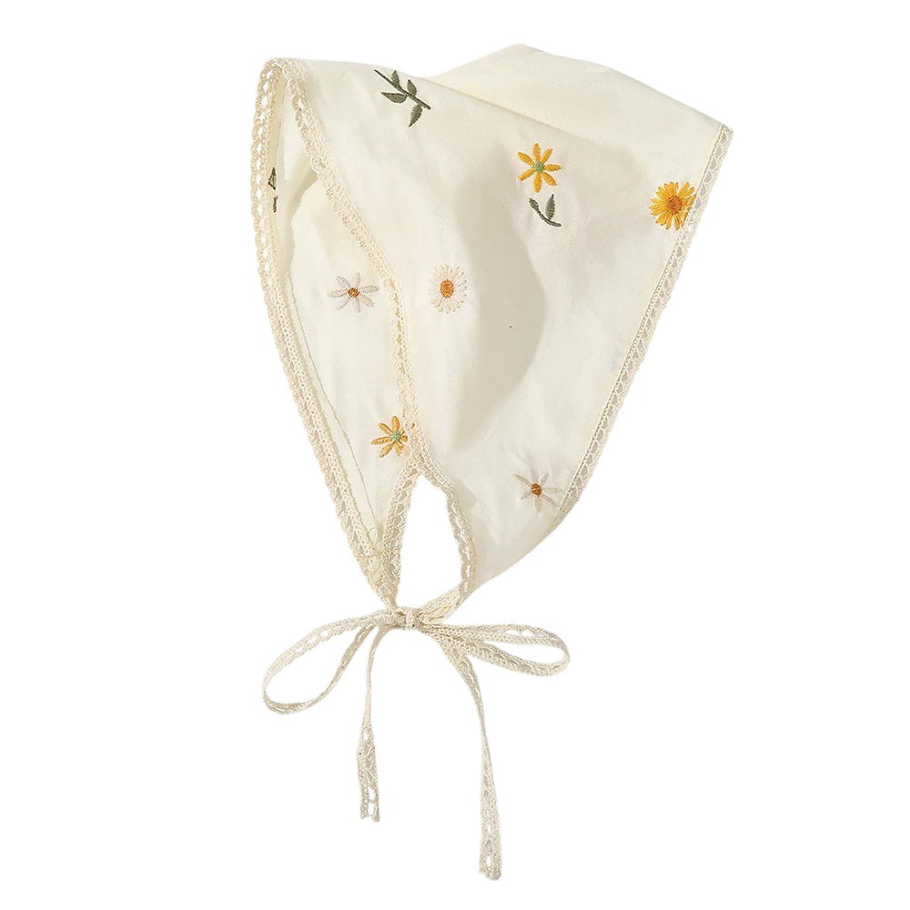 EMBROIDERED FLORAL BABY BONNET WITH LACE TRIM FOR NEWBORNS